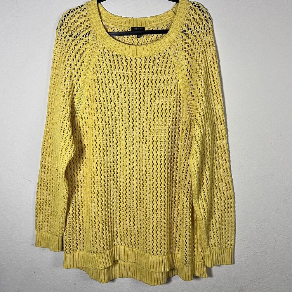 Talbots Yellow Raglan Long Sleeve Open Knit Pullover Sweater Women’s 3XL